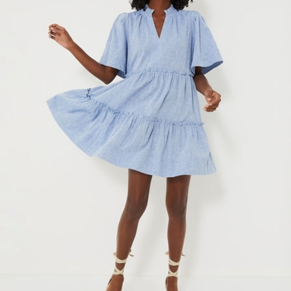 Tuckernuck Dresses & Skirts - Tuckernuck Chambray Tiered Mini Dress With Flutter Sleeves Size XL